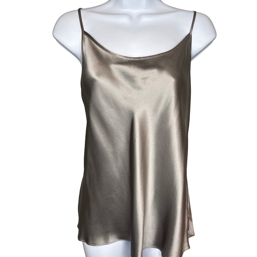 NWT Talbots Womens Silver 100% Silk Camisole Sz L Quiet Luxury Metallic Elegant